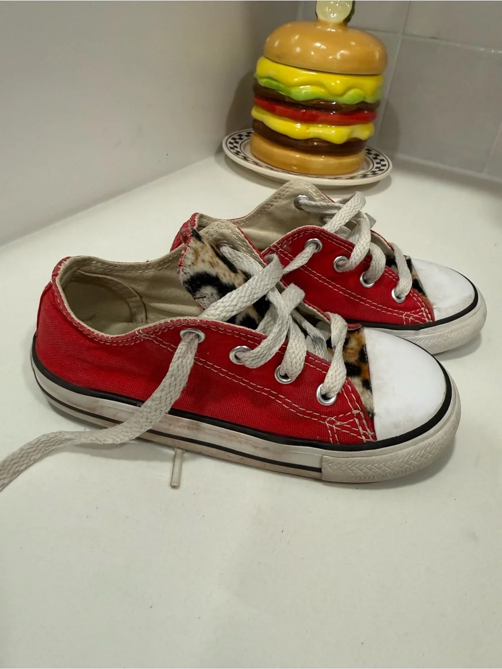 Converse Chuck Taylor All Star Red Canvas Sneakers with Leopard Print Tongue